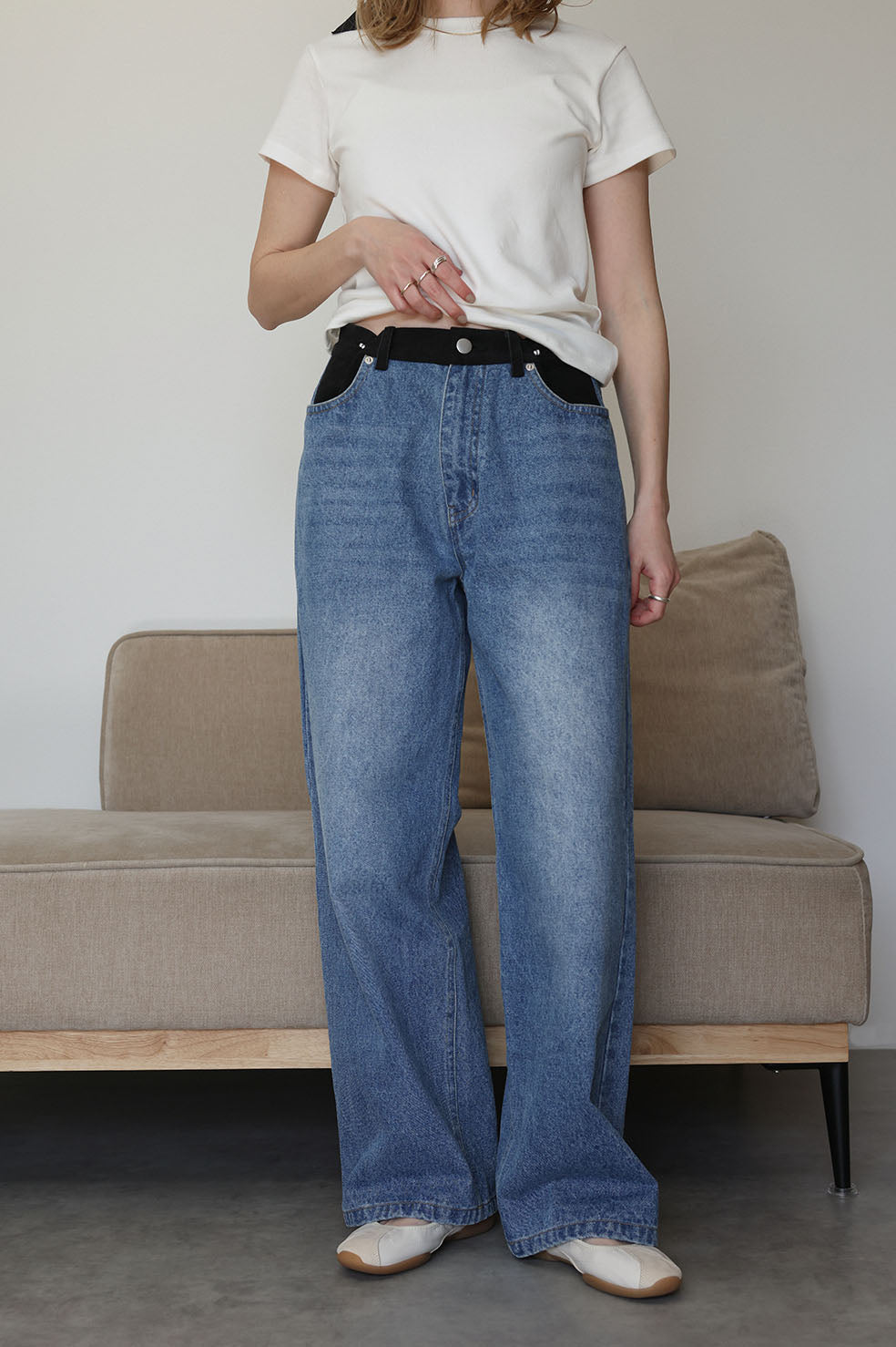 WAIST TUCK BICOLOR DENIM