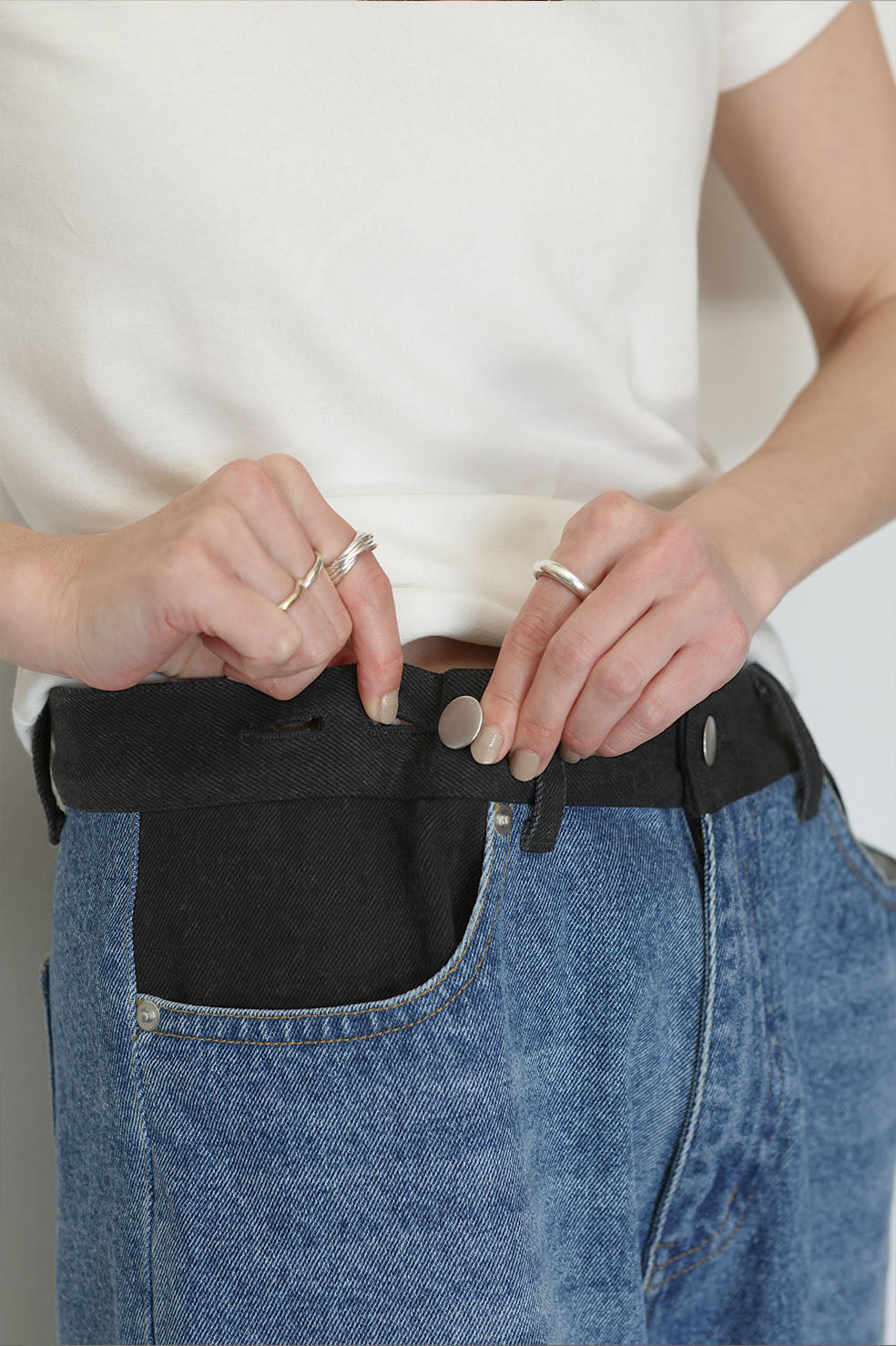 WAIST TUCK BICOLOR DENIM