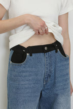WAIST TUCK BICOLOR DENIM